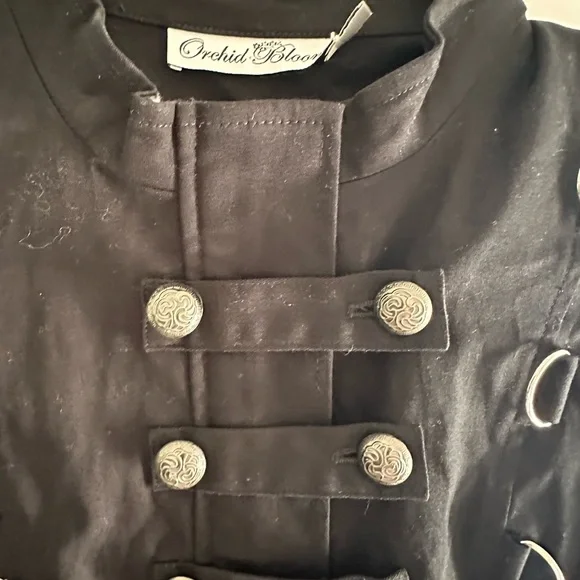 Orchid Bloom Punk/Goth Black Short Sleeve Military Style Dress - Picture 4 of 6